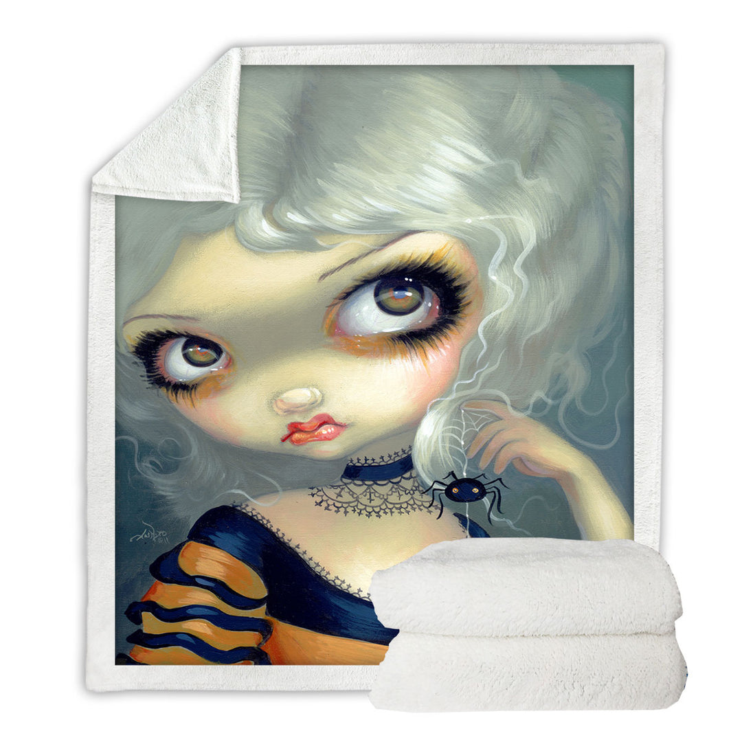 Portrait With Spiderling Big Eyed Beauty Goth Girl Sherpa Blanket