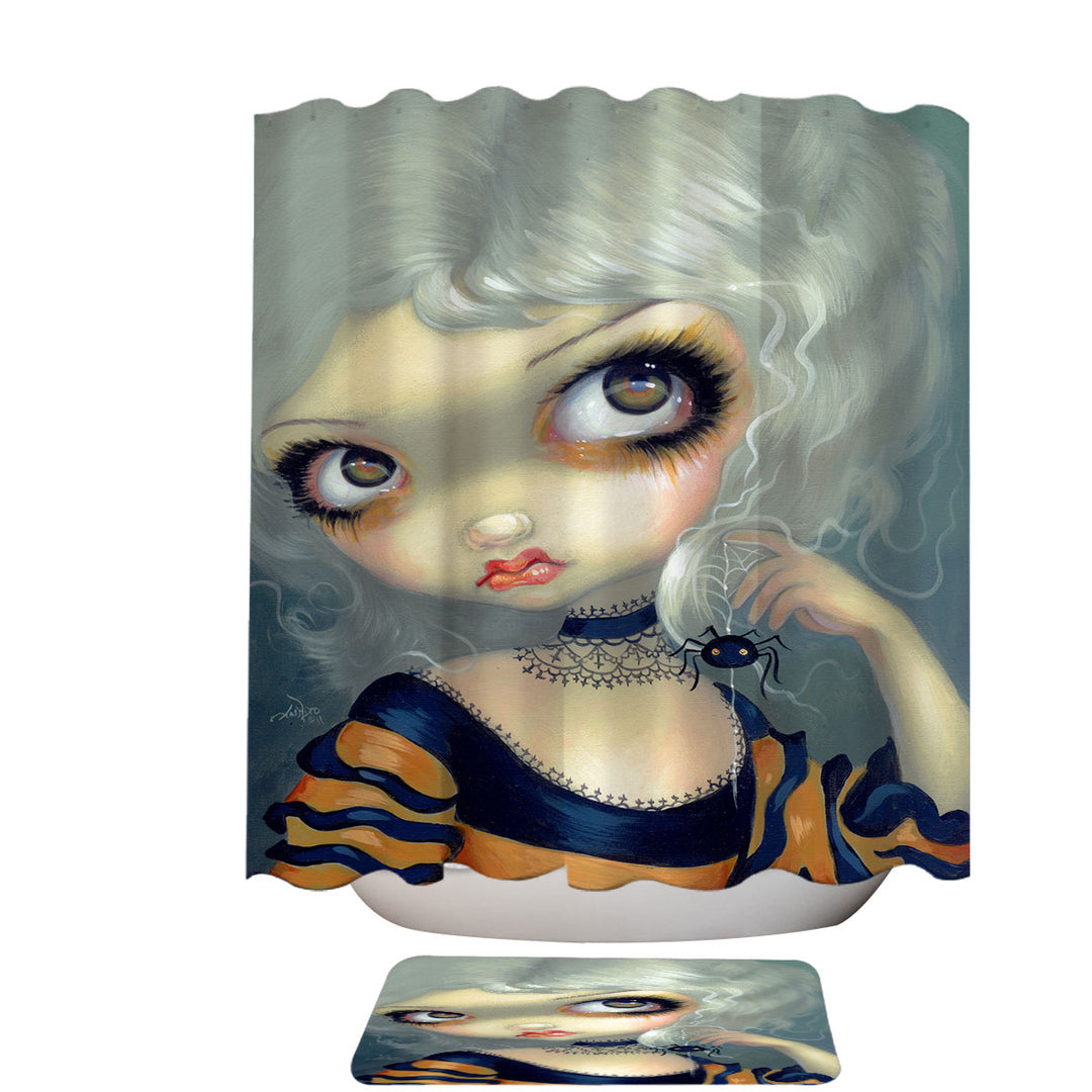 Portrait With Spiderling Big Eyed Beauty Goth Girl Shower Curtain