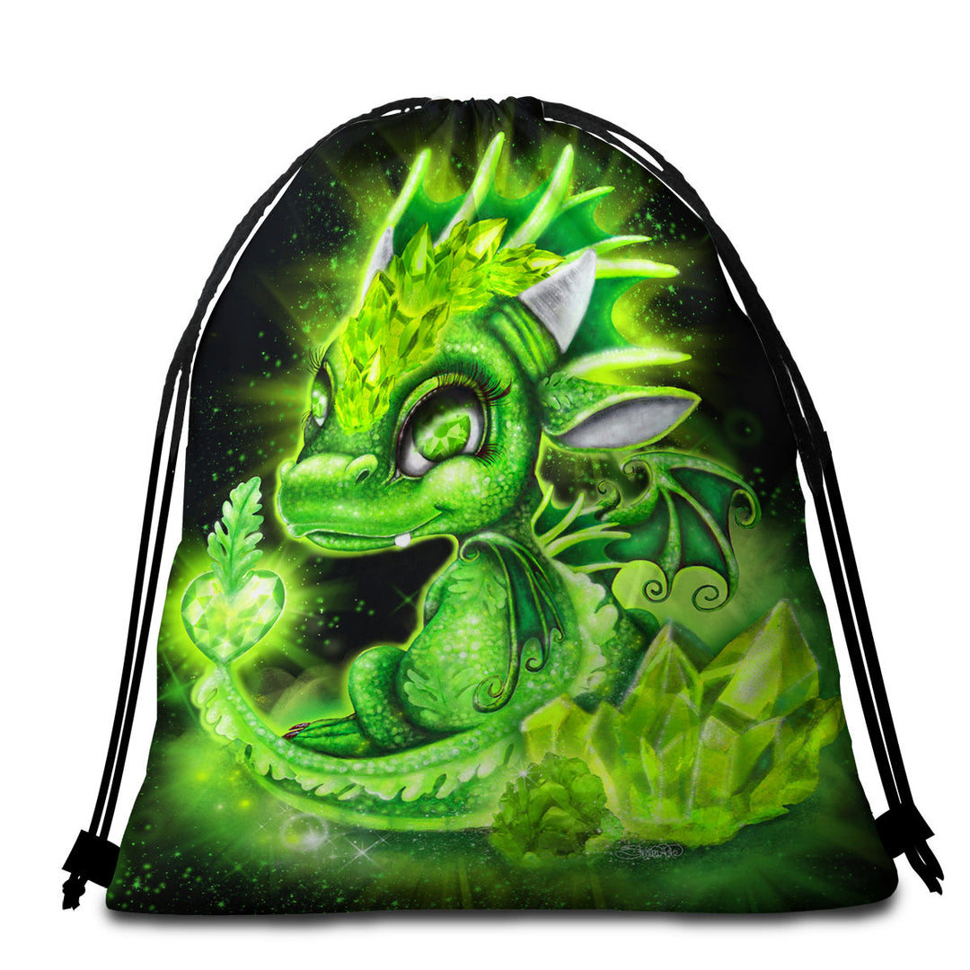 Presents Idea Beach Towel Bags for August Peridot Birthstone Lil Dragon