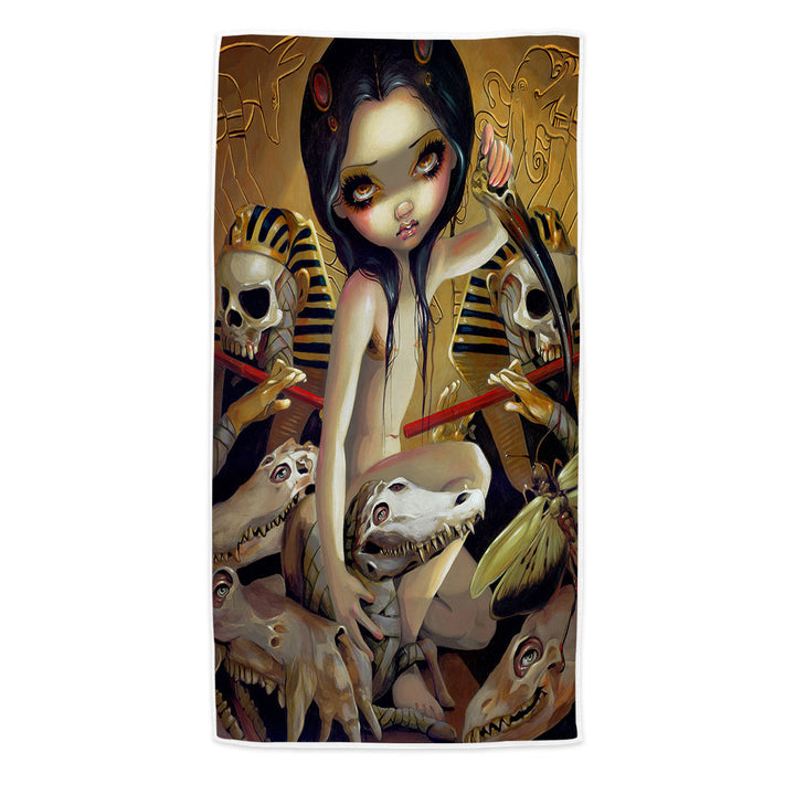 Priestess of Nyarlathotep Egyptian Maiden and Skulls Beach Towels