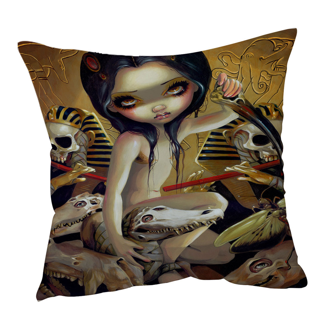 Priestess of Nyarlathotep Egyptian Maiden and Skulls Cushion Cover