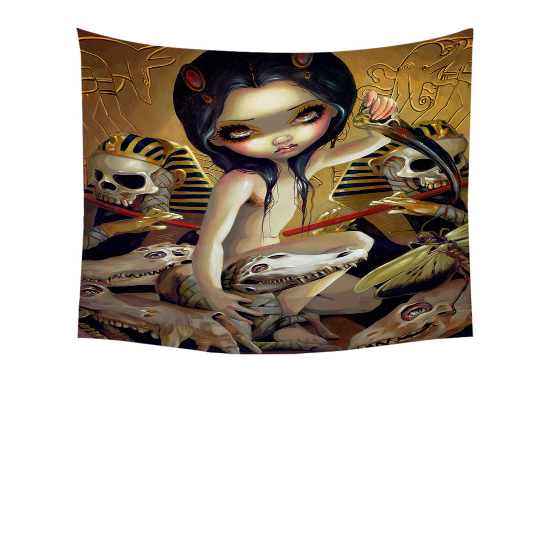 Priestess of Nyarlathotep Egyptian Maiden and Skulls Tapestry