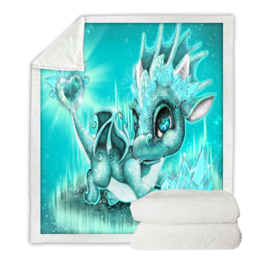 Printed Fleece Blankets for Gift March Aquamarine Birthstone Lil Dragon