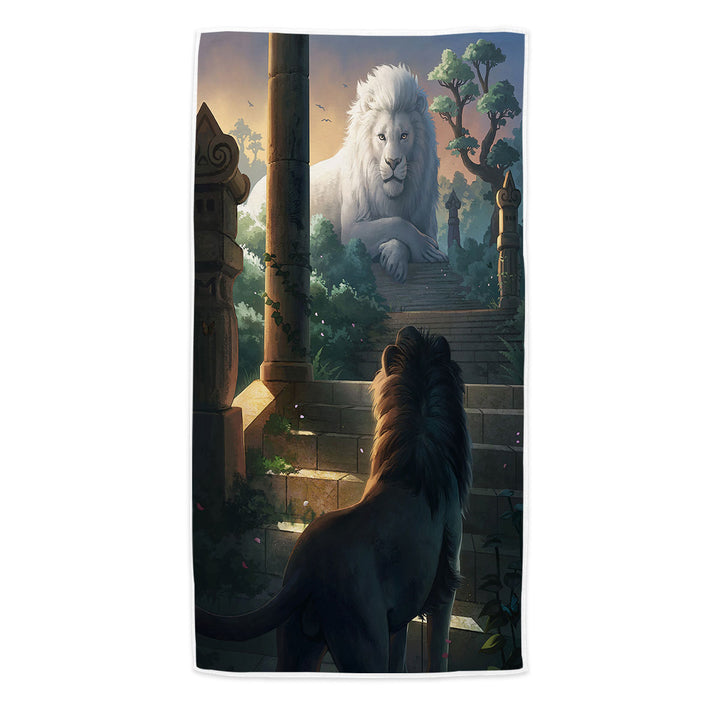 Printed Pool Towels with Lion Temple Animal Painting Lions