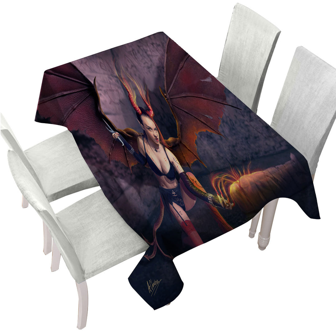 Printed Tablecloth with Empusa Sexy Dark Angel