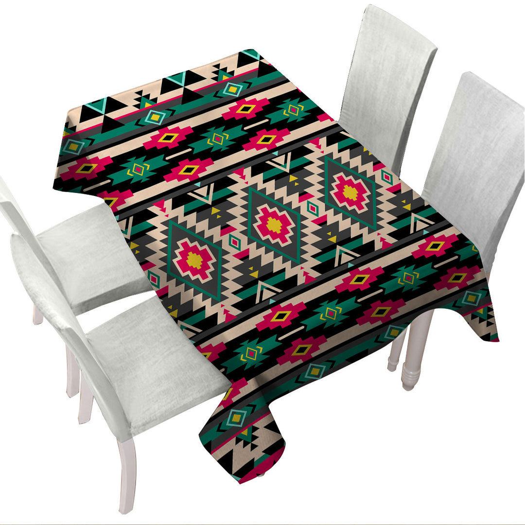 Printed Tablecloth with Traditional Aztec Multicolor Design