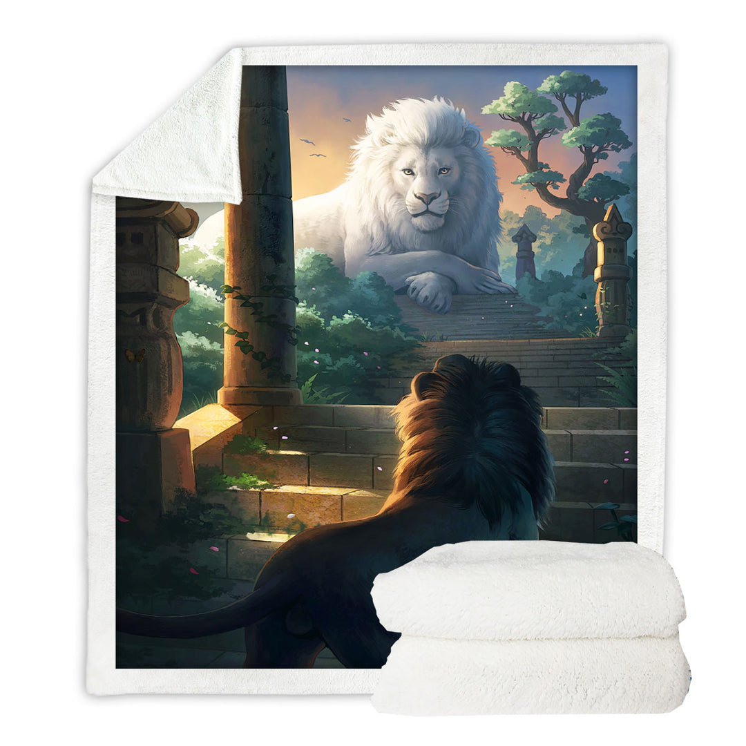 Printed Throws with Lion Temple Animal Painting Lions