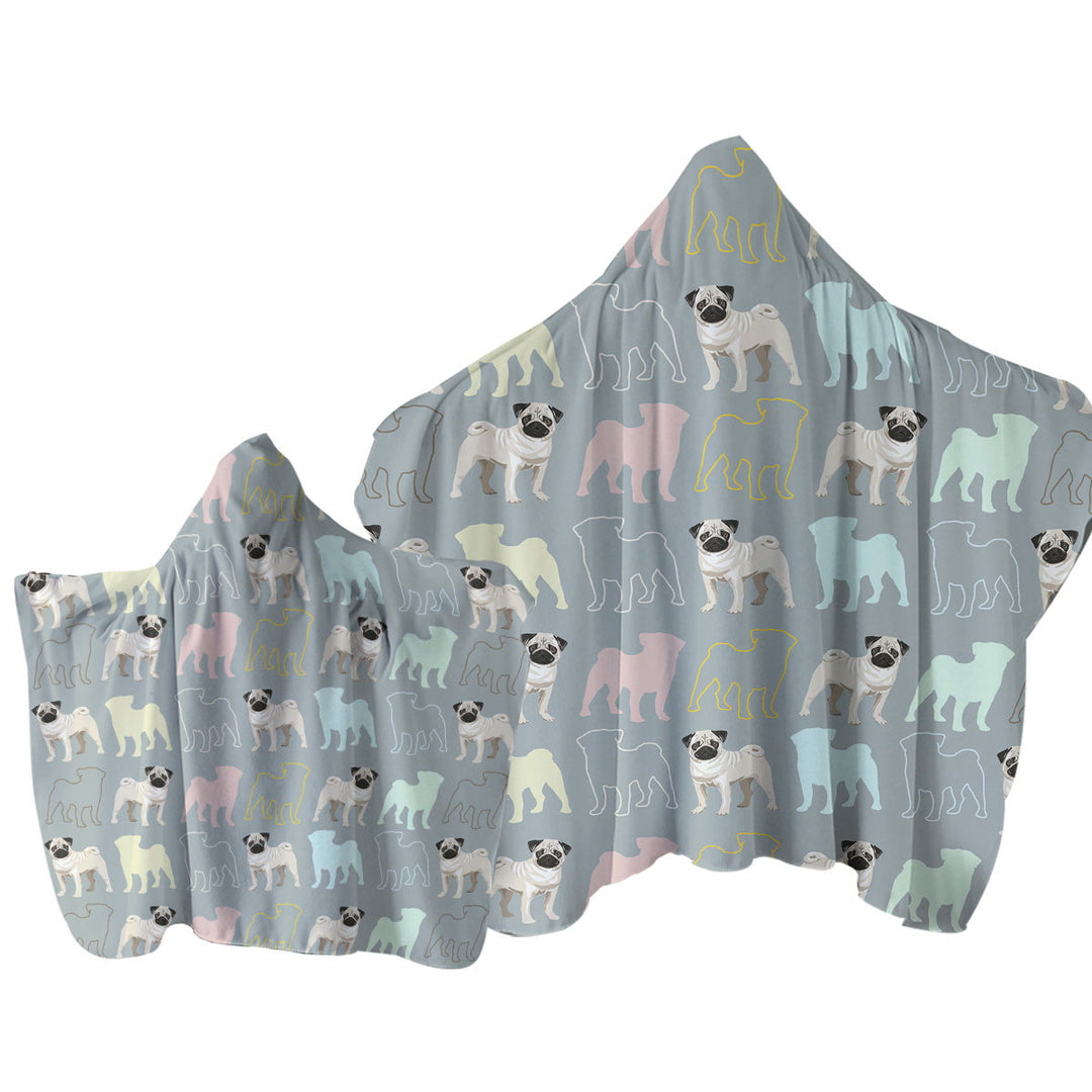 Pug and Pugs Multi Colored Silhouettes Towel with Hood