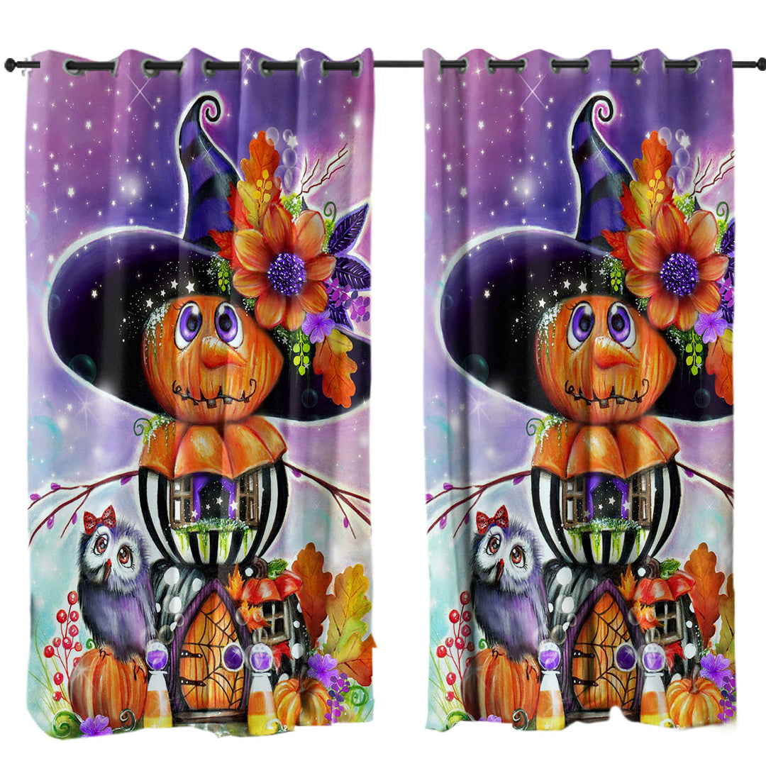 Pumpkin Witch Jack O Man Halloween Curtains