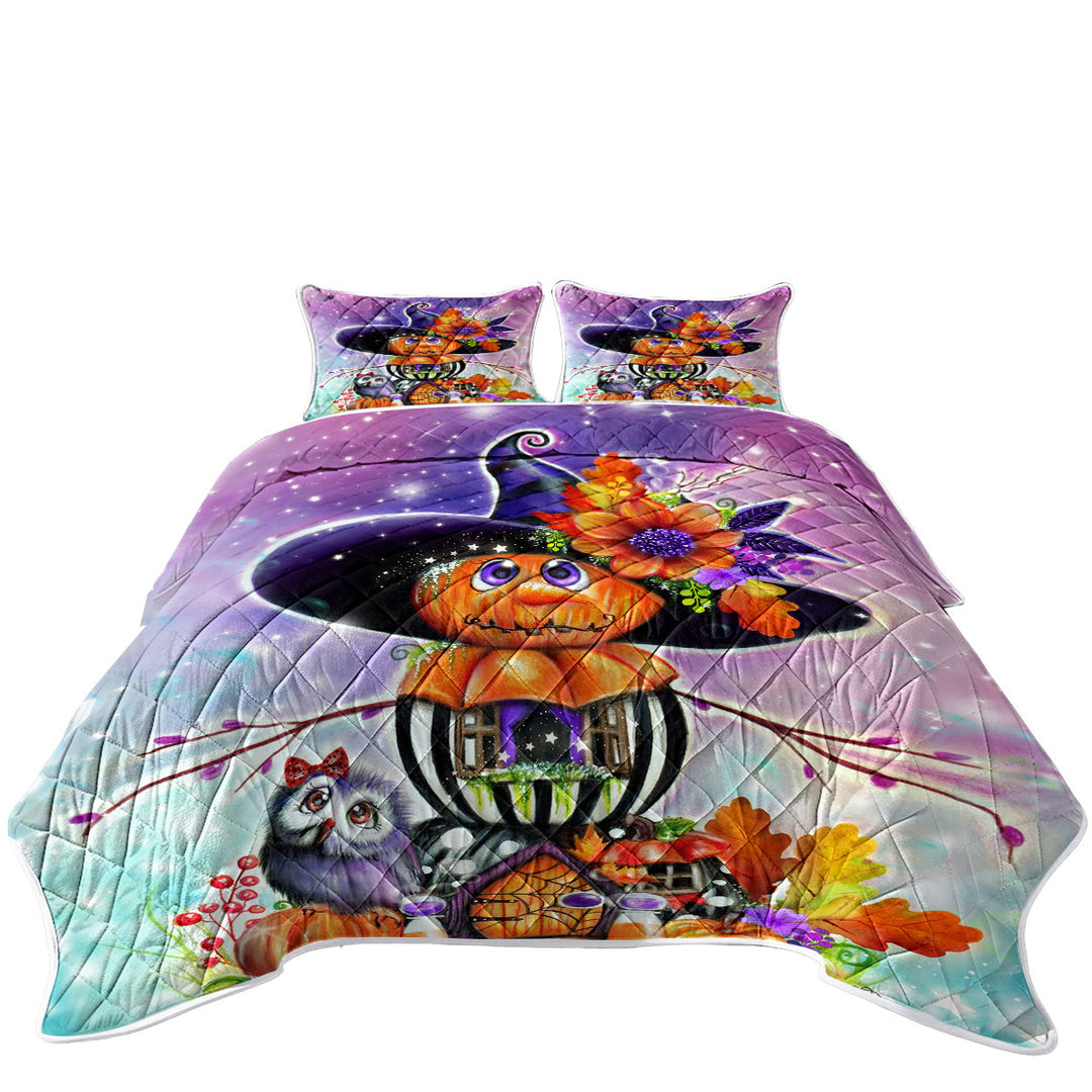 Pumpkin Witch Jack O Man Halloween King Size Bedspreads