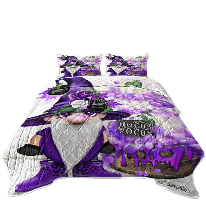 Purple Autumn Lil Gnome Hocus Pocus King Size Quilt Sets