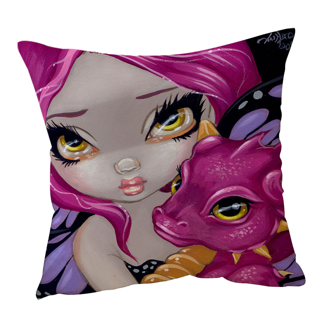 Purple Cushion Cover Faces of Faery _24 Cute Purple Baby Dragon