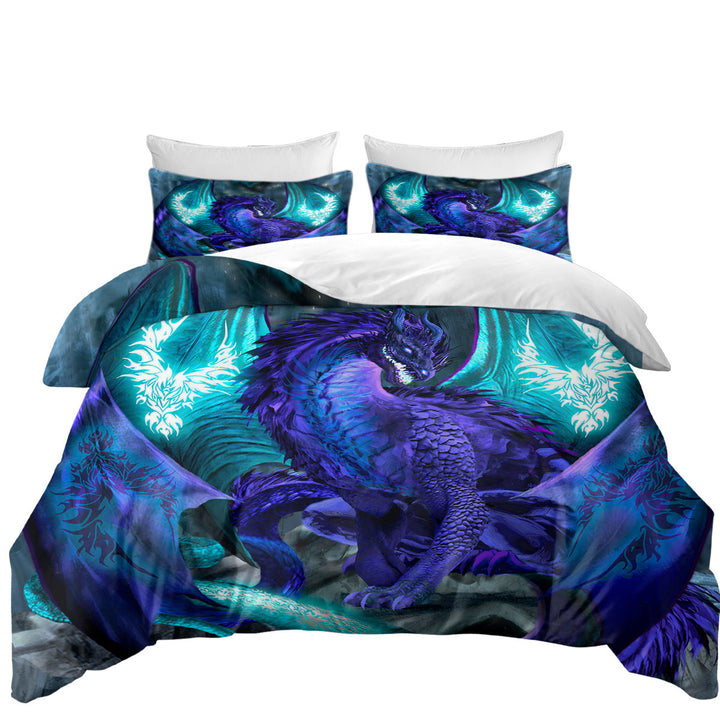 Purple Dragon of Fate Fantasy Creatures Duvet Cover