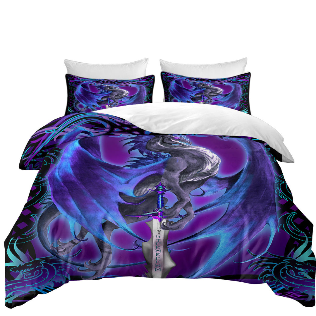 Purple Fantasy Weapon Dragon Sword Storm Blade Duvet Cover set