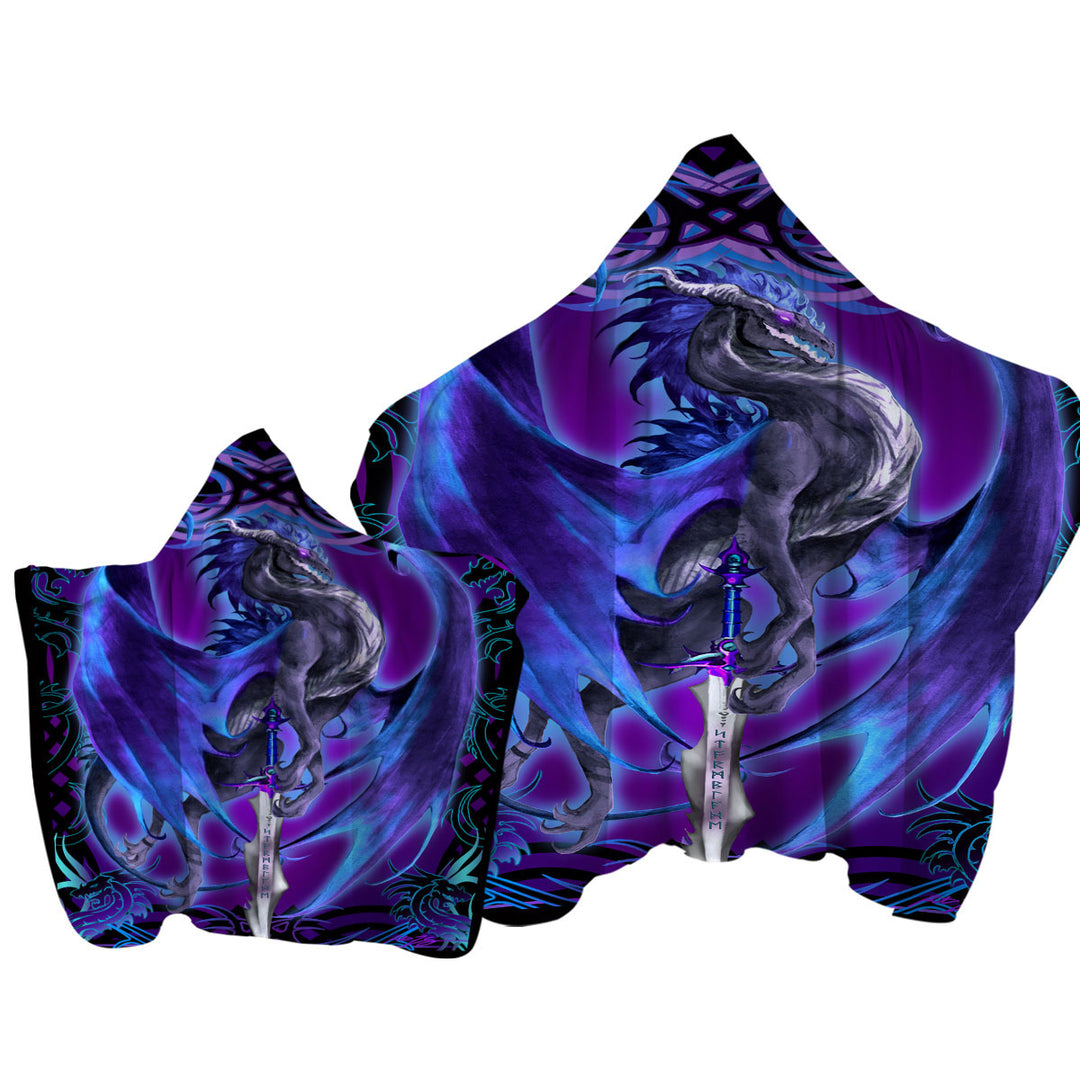 Purple Fantasy Weapon Dragon Sword Storm Blade Hooded Beach Towel