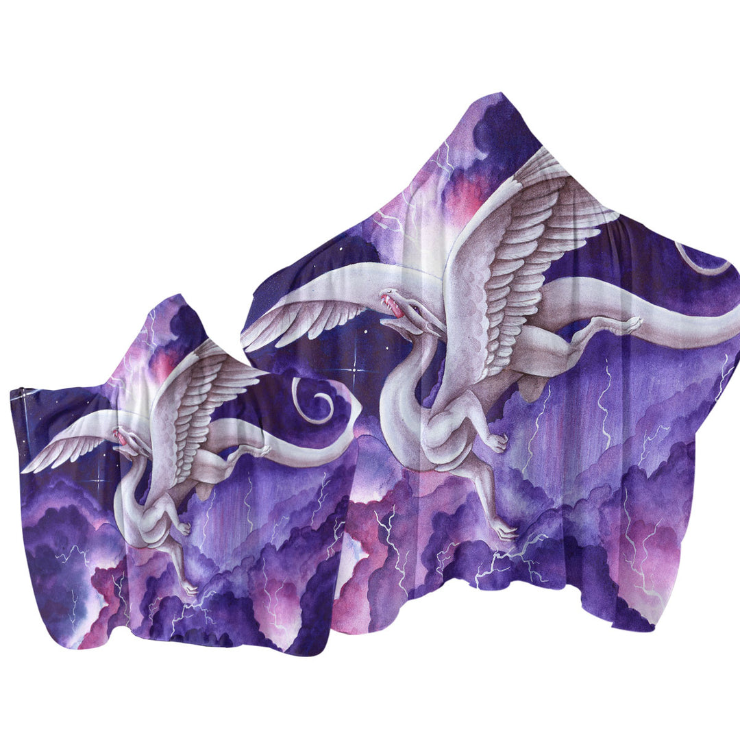 Purple Lightning Storm Dancer Cool Dragon Art Painting Hooded Beach Towel