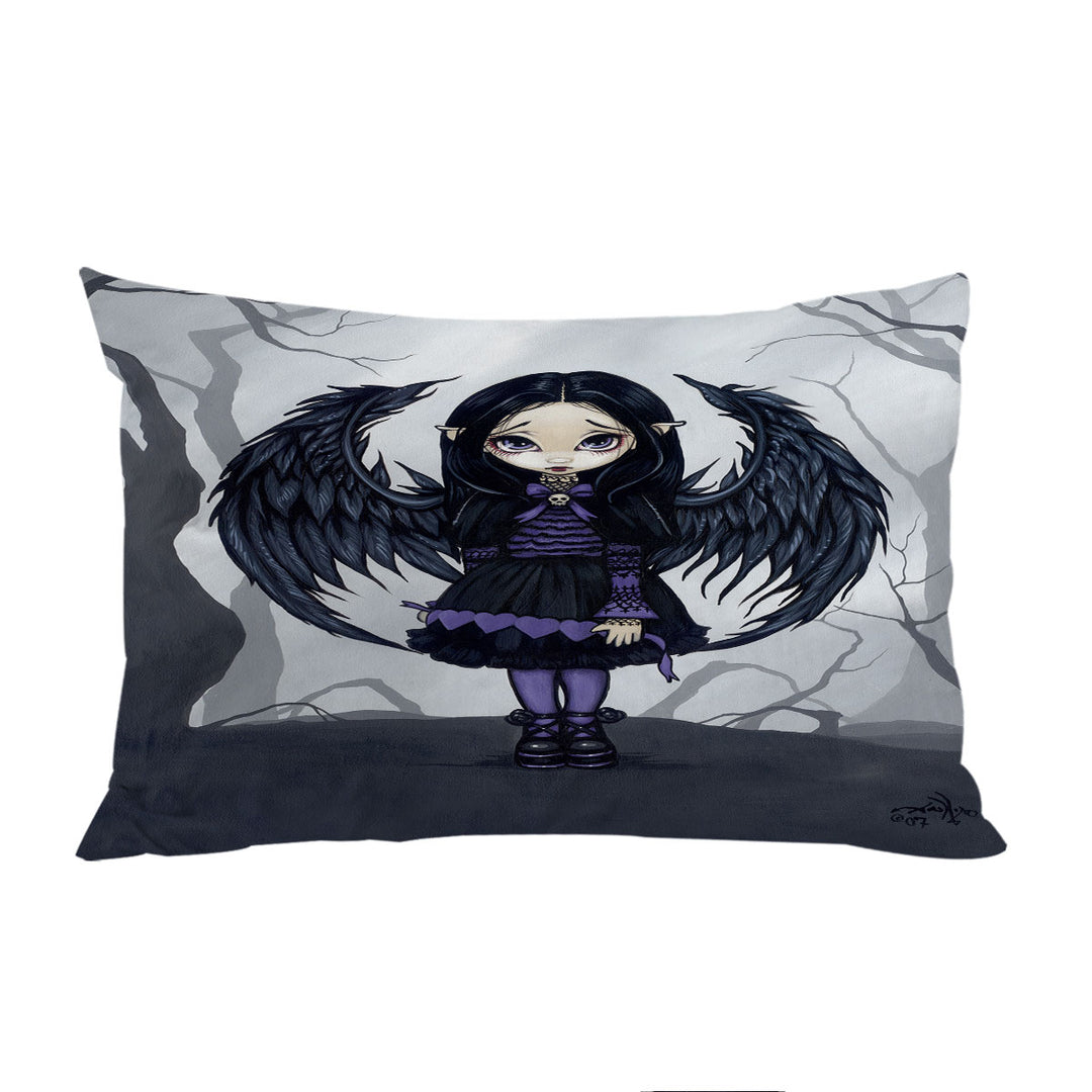 Purple Paper Hearts Gothic Angel in a Scary Forest Pillow Cases