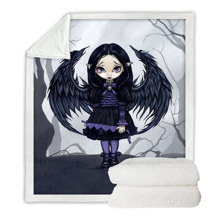 Purple Paper Hearts Gothic Angel in a Scary Forest Sherpa Blanket