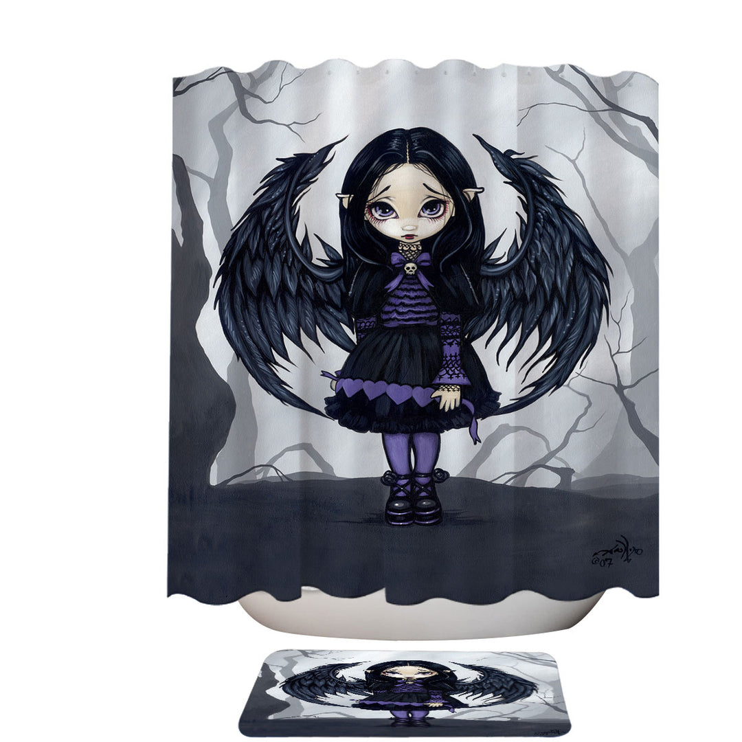 Purple Paper Hearts Gothic Angel in a Scary Forest Shower Curtain