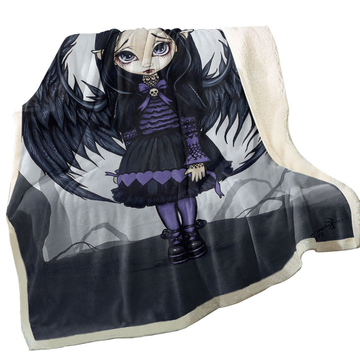 Purple Paper Hearts Gothic Angel in a Scary Forest Throw Blanket