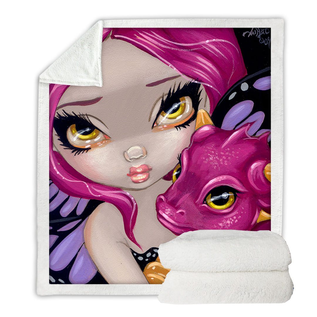 Purple Sherpa Blanket Faces of Faery _24 Cute Purple Baby Dragon