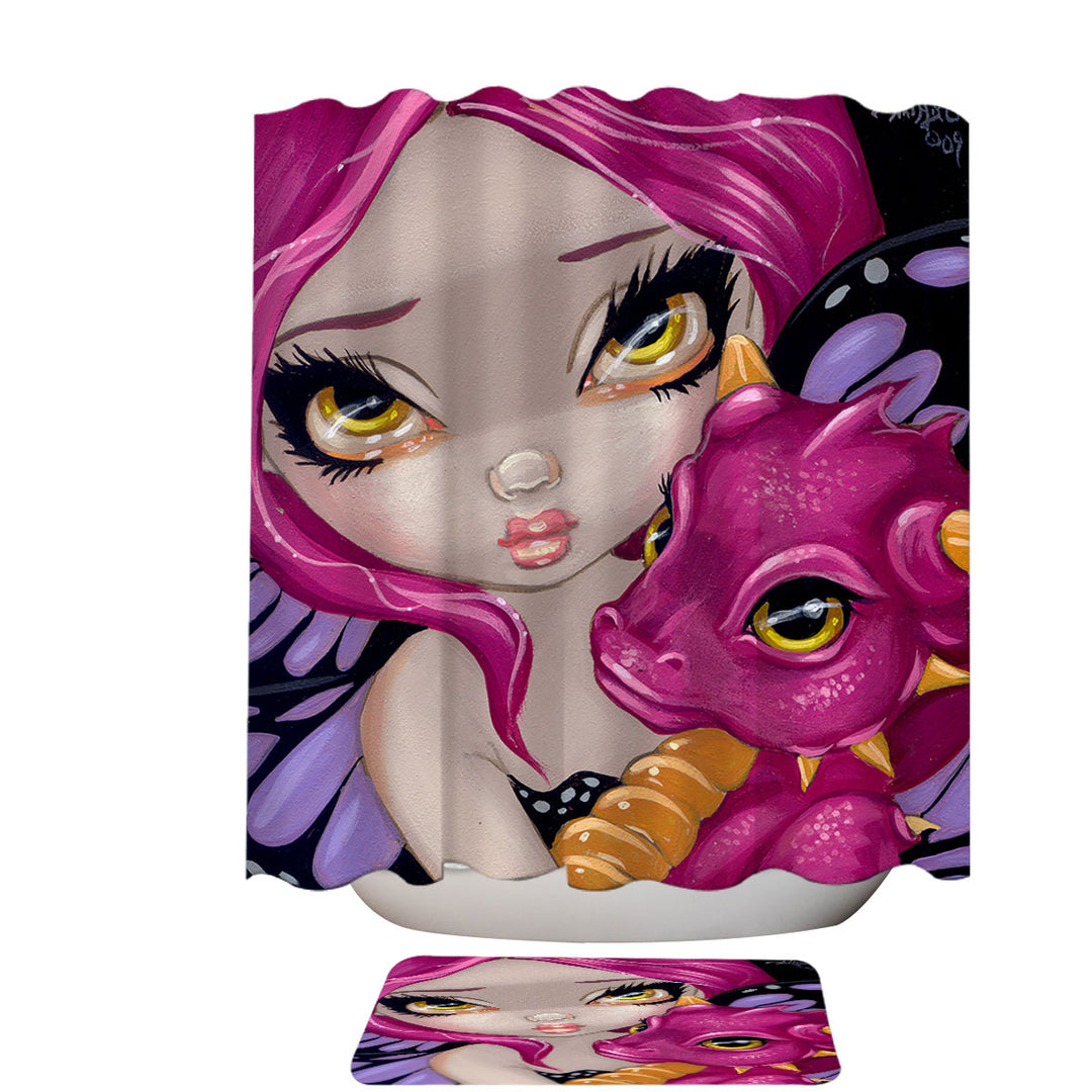 Purple Shower Curtain Faces of Faery _24 Cute Purple Baby Dragon