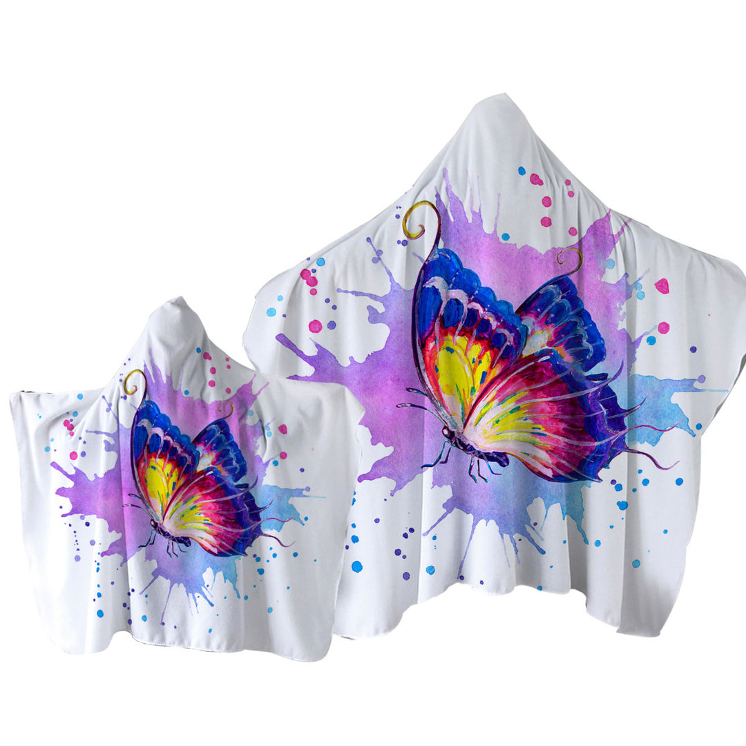 Purple Splash Art Painting Butterfly Towel with Hood