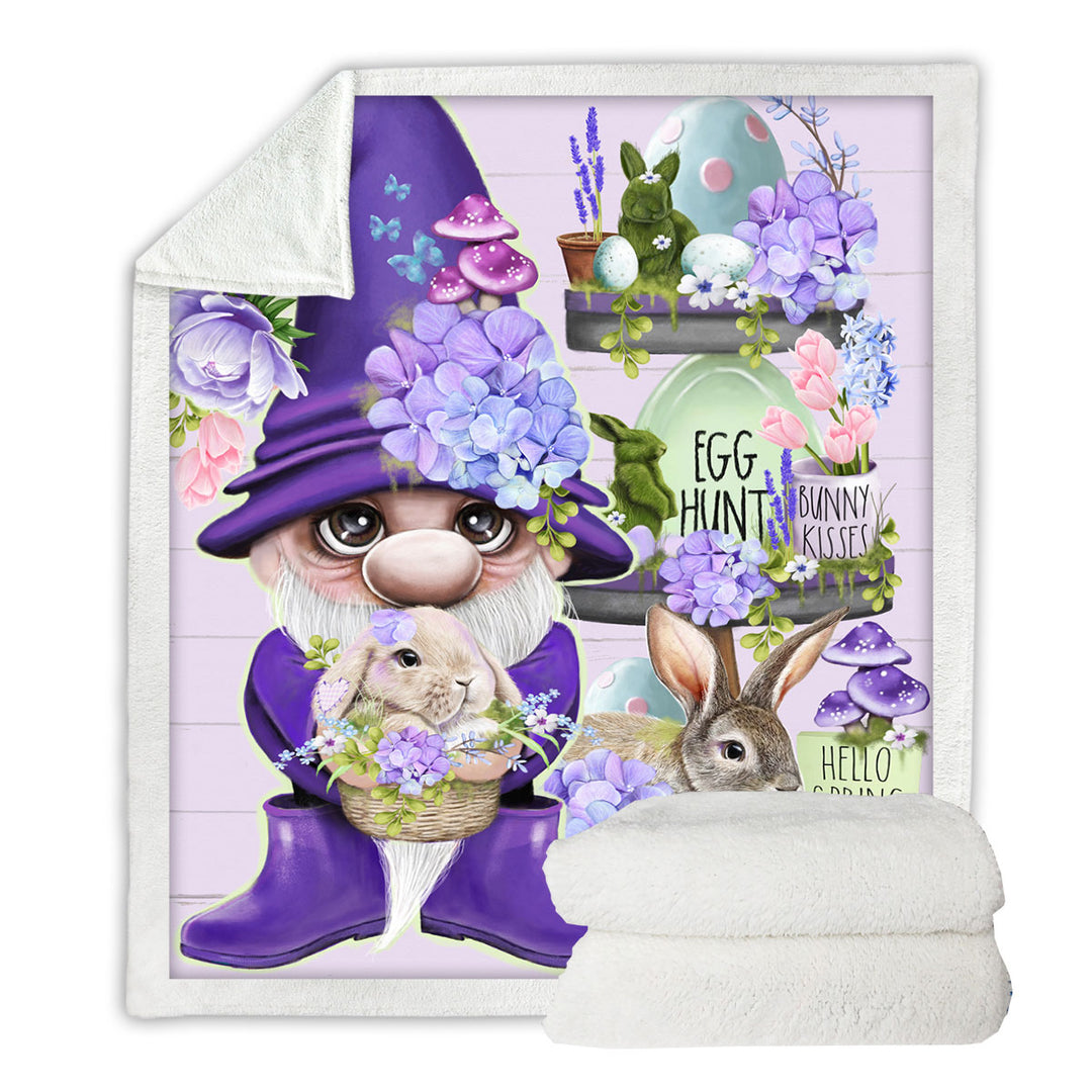 Purple Spring Gnome and Bunnies Decorative Throws for Easter