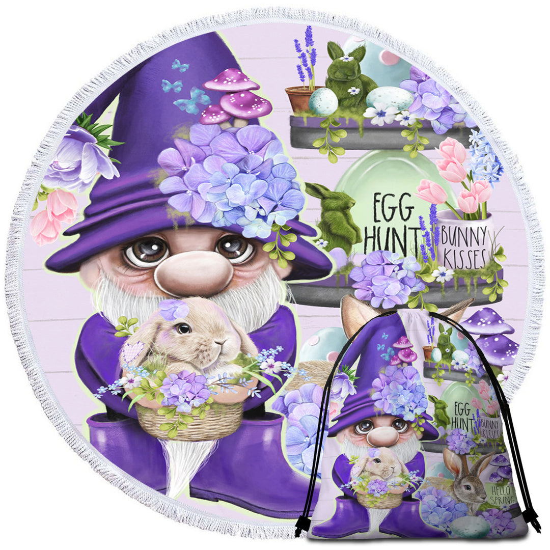 Purple Spring Gnome and Bunnies Lightweight Beach Towel