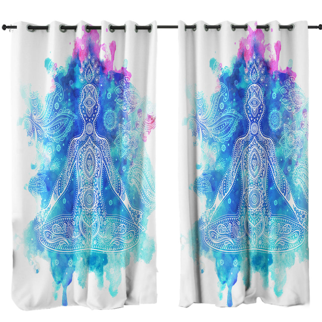 Purplish Blue Oriental Buddha Window Curtains