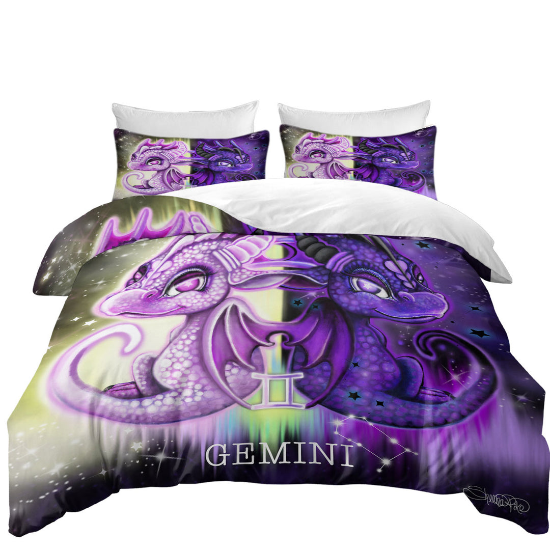 Purplish Cute Gemini Lil Dragons Bed Covers