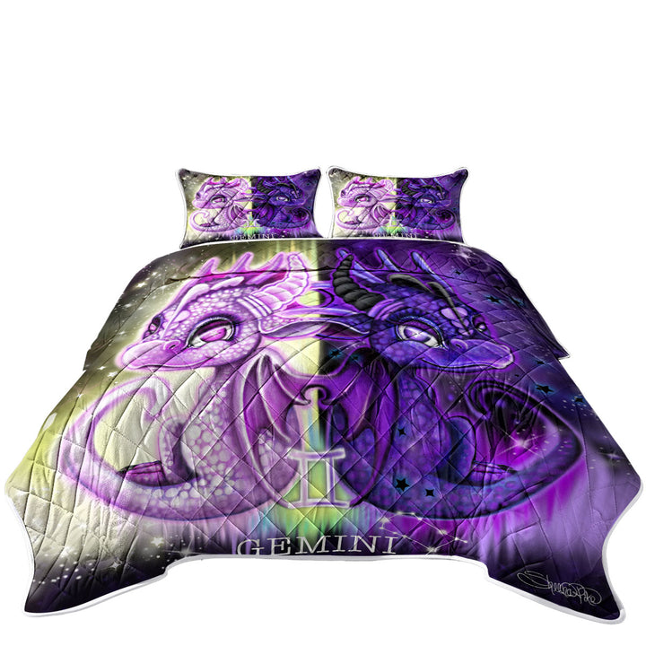 Purplish Cute Gemini Lil Dragons California King Quilt Sets