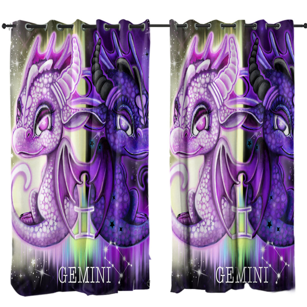 Purplish Cute Gemini Lil Dragons Drapery