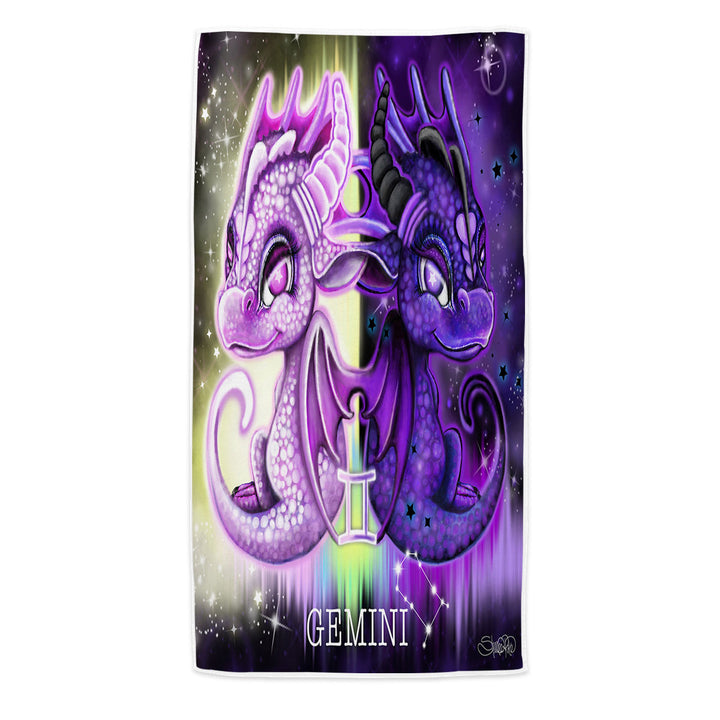 Purplish Cute Gemini Lil Dragons Microfiber Beach Towel