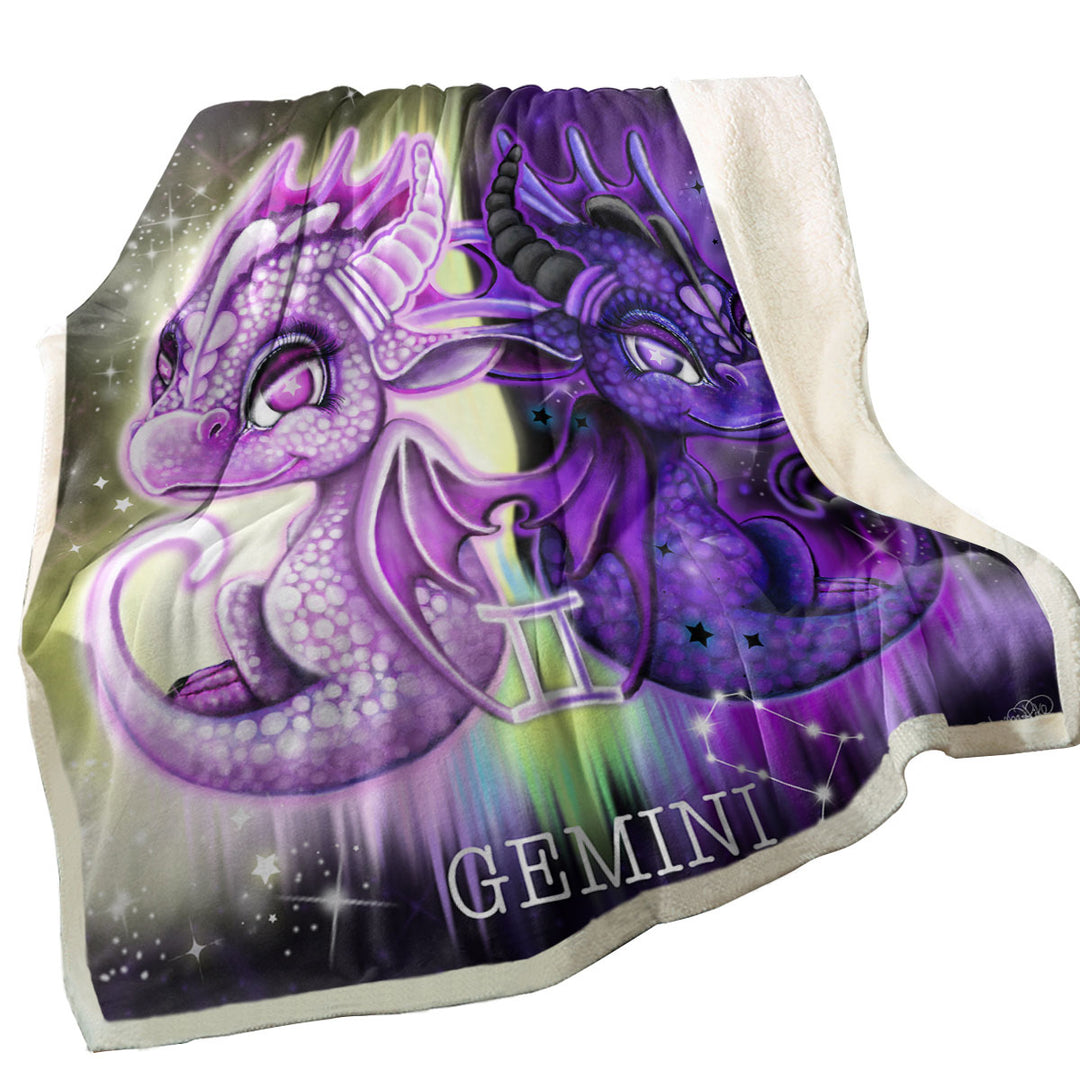 Purplish Cute Gemini Lil Dragons Sofa Blankets