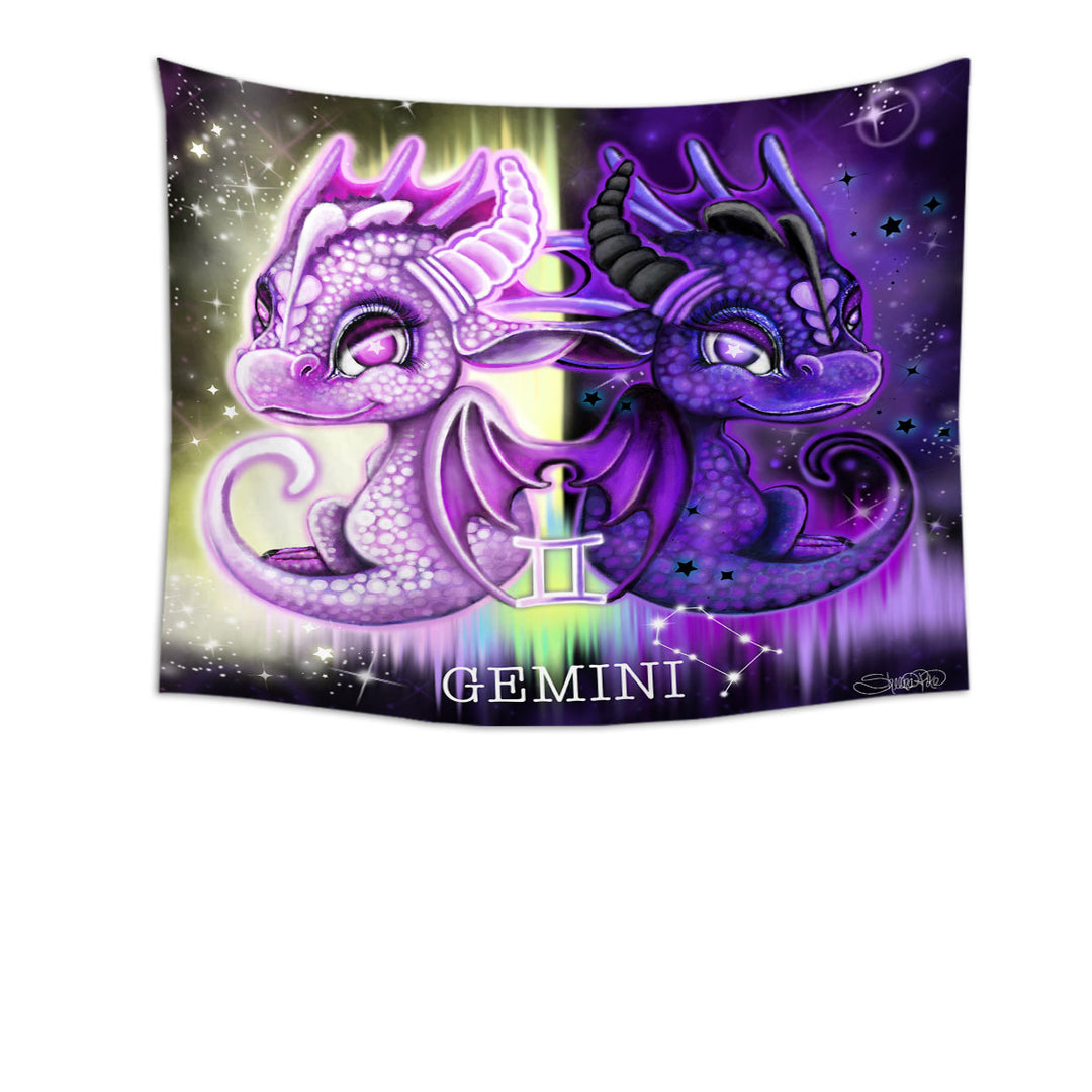 Purplish Cute Gemini Lil Dragons Tapestry Wall Decor