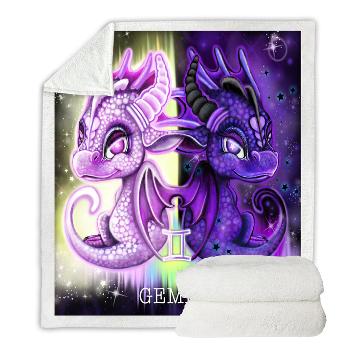 Purplish Cute Gemini Lil Dragons Throws