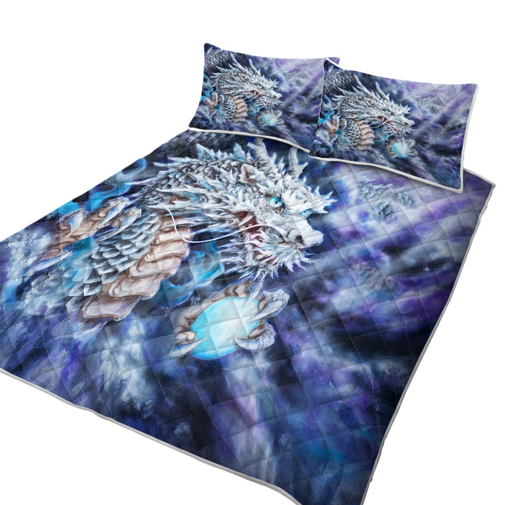 Purplish Fantasy Art Silver Dragon Coverlet