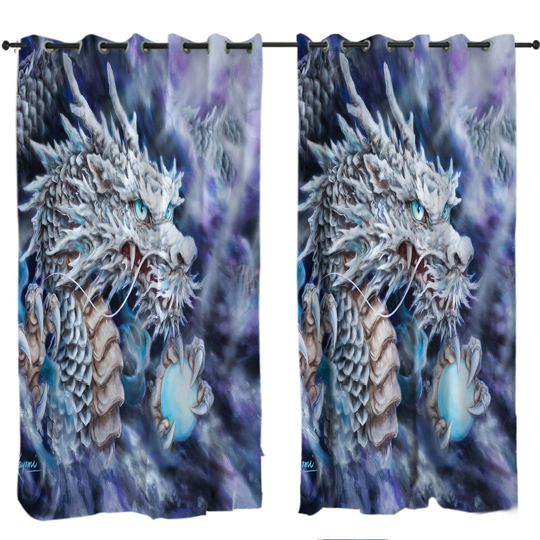 Purplish Fantasy Art Silver Dragon Curtain