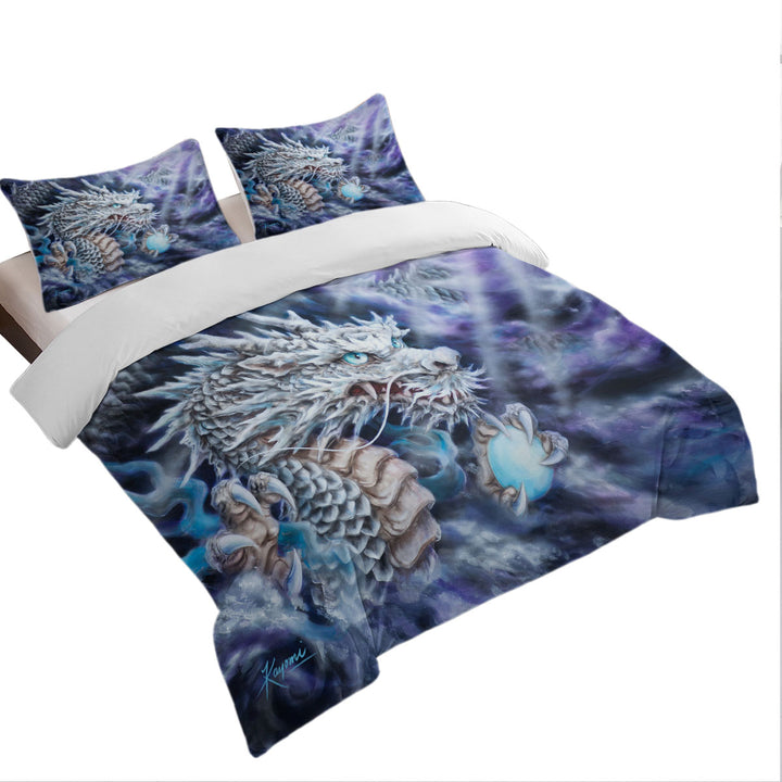 Purplish Fantasy Art Silver Dragon Duvet Cover set