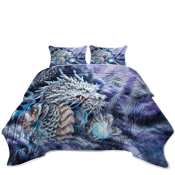 Purplish Fantasy Art Silver Dragon King Size Quilt