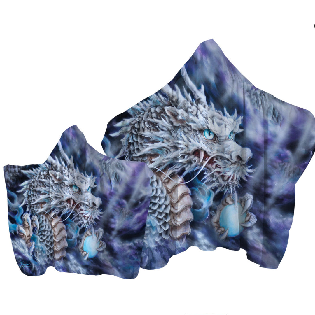 Purplish Fantasy Art Silver Dragon Towel Hoodie