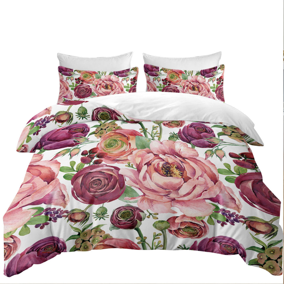 Purplish Red Floral Duvet Covers