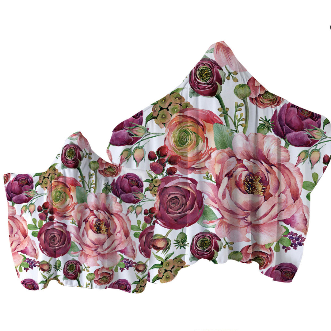 Purplish Red Floral Towel with Hood