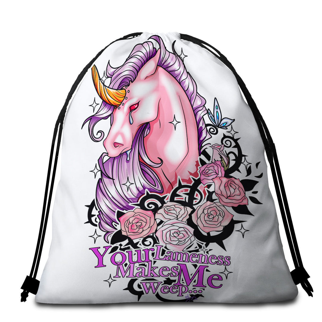 Purplish Roses and Unicorn Rudicorn Cool Quote Beach Towel Pack