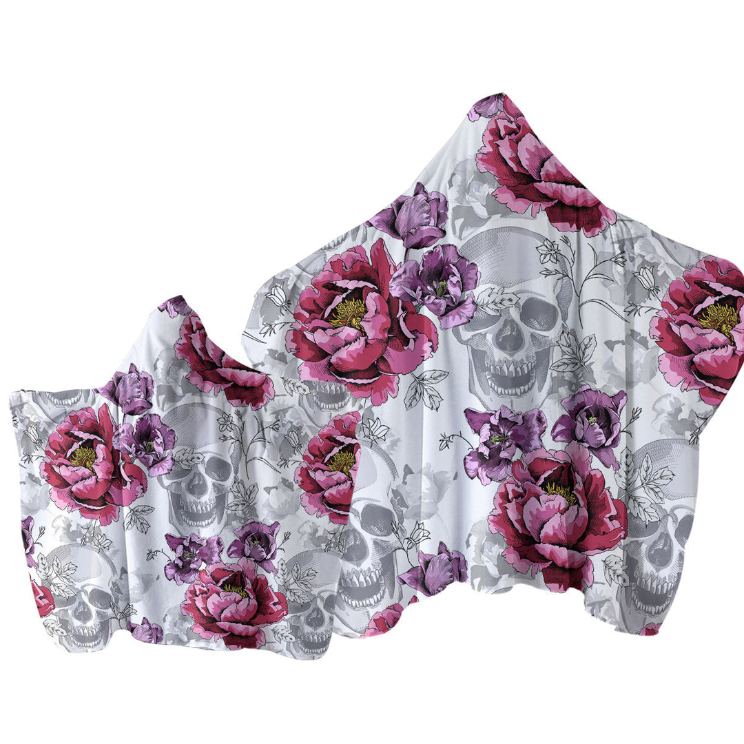 Purplish Roses over Skulls Towel Hoodie