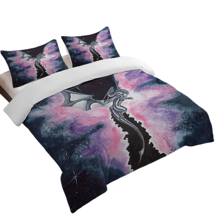 Purplish Space Dragon Flying through the Cosmos Duvet Covers King