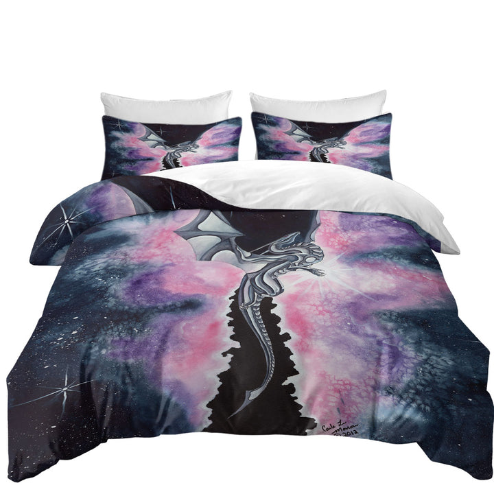 Purplish Space Dragon Flying through the Cosmos Good Duvet Covers