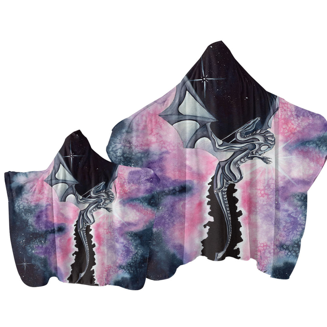 Purplish Space Dragon Flying through the Cosmos Towel Hoodie