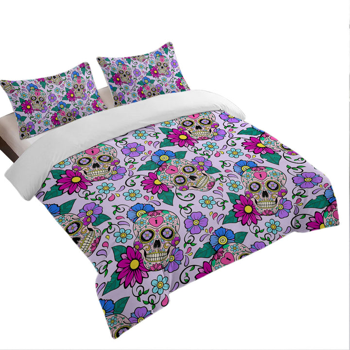 Purplish Sugar Skulls and Flowers Daybed Covers Sets